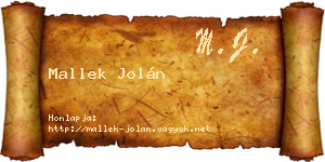 Mallek Jolán névjegykártya